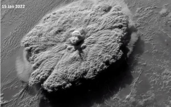 The eruption of underwater volcano Hunga Tonga and Hunga Ha'apai from satellite, on 15 January, 2022. Photo: Supplied / Shane Cronin, University of Auckland